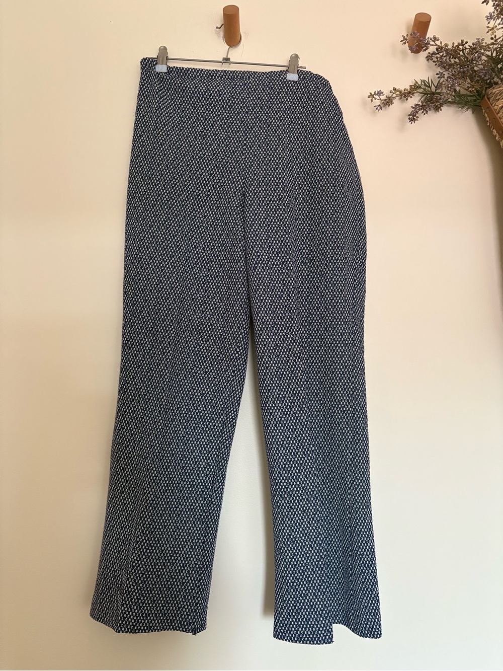 Vintage Retro 70s Navy White Geometric Pant Suit Set High Waist Flare M - Picture 7 of 10